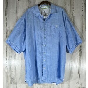 Tommy Bahama Relax Linen Shirt Size‎ 2XL Button Down Blue Chambray READ